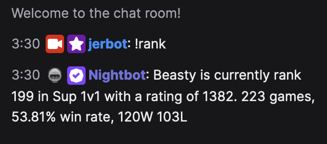 example of the command being used in Twitch chat